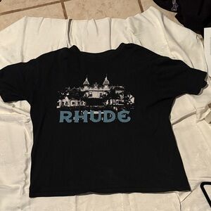 Rhude Black Tee with Light Blue Graphic Logo